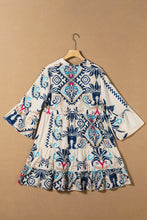 Load image into Gallery viewer, White Printed Tribal Print Bracelet Sleeve Buttoned Mini Dress
