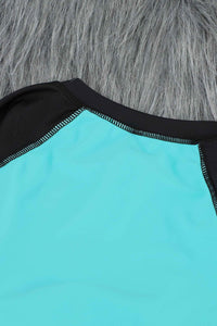 Green  Color Block Zipper Long Sleeve Rash Guard Swimwear