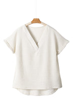 Load image into Gallery viewer, Pale Khaki Textured Wide Sleeve V Neck T Shirt
