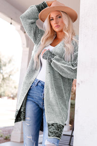 Yellow Plaid Knitted Long Open Front Cardigan