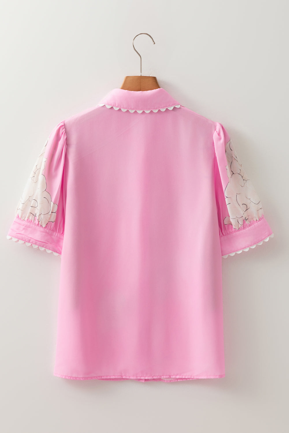 Sky Blue Floral Ric Rac Edge Puff Sleeve Button Up Summer Shirt