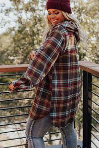 Green Plus Size Plaid Kangaroo Pocket Drawstring Hoodie