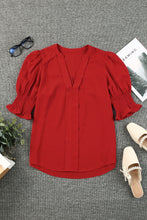 Load image into Gallery viewer, Apricot Solid Color Half Sleeve V Neck Blouse
