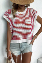 Load image into Gallery viewer, Red Stripe Ribbed Trim Loose Fit Knitted Sweater Vest
