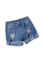 Load image into Gallery viewer, Camo Patchwork Rolled Hem Denim Shorts
