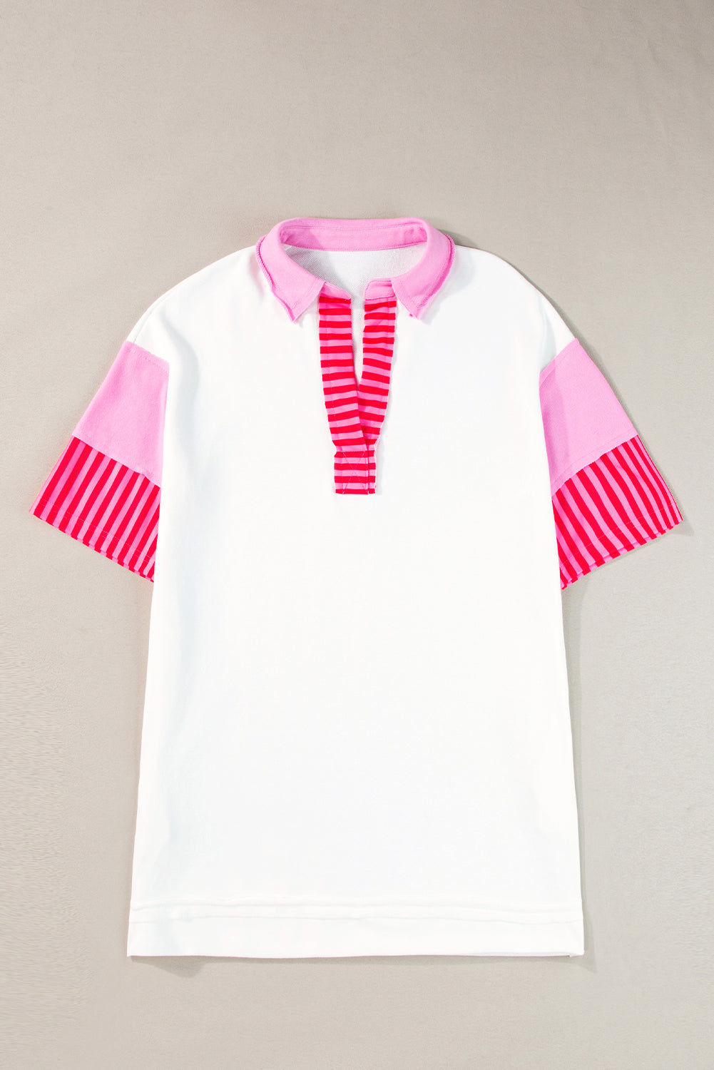 Pink Stripe Colorblock Patchwork Short Sleeve T Shirt Dress