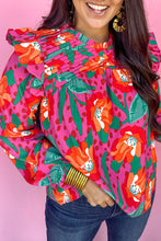 Load image into Gallery viewer, Rose Floral Print Pleated Ruffled O Neck Plus Size Blouse
