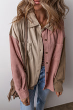 Load image into Gallery viewer, Mineral Red Color Block Chest Pockets Buttoned Corduroy Shacket
