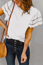 Load image into Gallery viewer, White Hollow Out Ruffle Sleeve T-shirt
