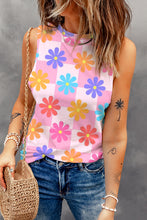 Load image into Gallery viewer, Pink Floral Print Round Neck Sleeveless Top
