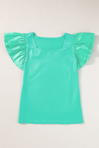 Mint Green Flutter Sleeve Square Neck Top