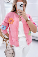 Load image into Gallery viewer, Pink Cute Knitted Floral Pattern Button Up Cardigan
