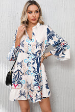 Load image into Gallery viewer, White Printed Tribal Print Bracelet Sleeve Buttoned Mini Dress
