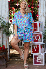 Load image into Gallery viewer, Sky Blue Cute Flower Print Contrast Trim Plus Size Short PJ Set
