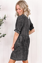 Load image into Gallery viewer, Beau Blue Mineral Wash Ruffled Short Sleeve Buttoned Denim Dress
