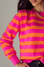 Load image into Gallery viewer, Rose Stripe Shoulder Pad Round Neck Sweater
