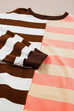 Load image into Gallery viewer, Brown Stripe Color Block Drop Shoulder Pullover Sweatshirt
