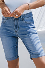 Load image into Gallery viewer, Sky Blue Acid Wash Roll-up Edge Bermuda Short Jeans
