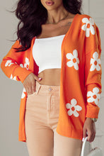 Load image into Gallery viewer, Orange Floral Print Knitted Open Front Loose Cardigan
