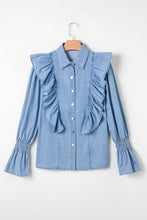 Load image into Gallery viewer, Myosotis Ruffled Shirred Cuffs Button up Chambray Shirt
