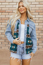 Load image into Gallery viewer, Blue Aztec Printed Denim Jacket
