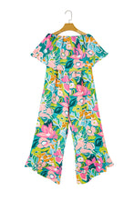 Load image into Gallery viewer, Red Mix Tropical Print Strapless Ruffled Jumpsuit
