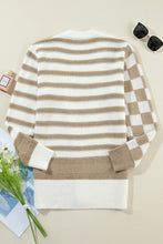 Load image into Gallery viewer, Smoke Gray Gingham Striped Knitted Open Front Cardigan
