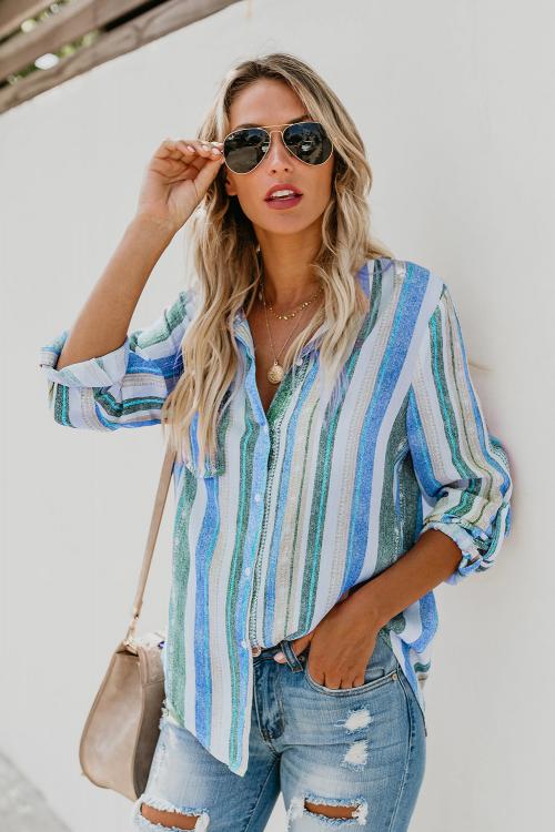 White Sweet Enough Striped Button Up Top