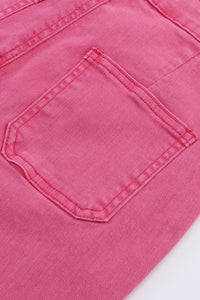 Pink Ankle-length Flare Leg Raw Hem Jeans