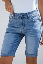 Load image into Gallery viewer, Sky Blue Acid Wash Roll-up Edge Bermuda Short Jeans
