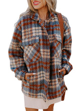 Load image into Gallery viewer, Cinnamon Plaid Print Chest Pockets Turn Down Collar Shacket
