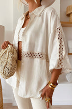 Load image into Gallery viewer, White Crochet Patchwork Half Sleeve Scallop Edge Shirt
