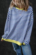 Load image into Gallery viewer, Blue Stripe Oversized Contrast Trim Pullover Sweatshirt
