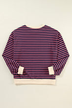 Load image into Gallery viewer, Blue Stripe Oversized Contrast Trim Pullover Sweatshirt
