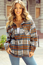 Load image into Gallery viewer, Cinnamon Plaid Print Chest Pockets Turn Down Collar Shacket
