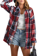 Load image into Gallery viewer, Red Plaid Print Buttoned Shirt Jacket
