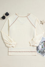 Load image into Gallery viewer, Beige Exposed Seam Textured Knit V Neck Pullover Top
