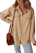 Load image into Gallery viewer, Light French Beige Solid Frilled Flap Pocket Button Up Corduroy Shacket
