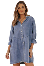 Load image into Gallery viewer, Gray Buttoned Long Sleeve Denim Mini Dress
