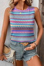 Load image into Gallery viewer, Light Blue Ethnic Wavy Pattern Round Neck Sleeveless Top
