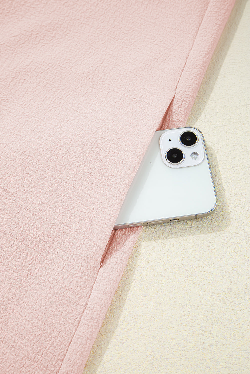 Light Pink Textured Flutter Sleeve Square Neck Bow Back Mini Dress