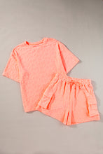 Load image into Gallery viewer, Grapefruit Orange Floral Textured Short Sleeve Top and Shorts Lounge Set
