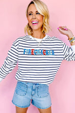 Load image into Gallery viewer, Blue Stripe Chenille FIRECRACKER Embroidered Sweatshirt
