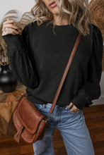 Load image into Gallery viewer, Black Textured Patchwork Round Neck Sweatshirt
