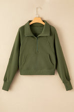 Load image into Gallery viewer, Sea Green Fleece Lined Zip Up Stand Collar Thumbhole Sleeve Sweatshirt
