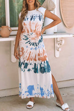 Load image into Gallery viewer, White Cap Sleeve Tie Dye Long Slit Dress
