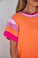 Load image into Gallery viewer, Carrot Contrast Flutter Sleeves Knitted Sweater T Shirt
