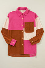 Load image into Gallery viewer, Rose Red Colorblock Curved Hem Corduroy Shacket with Pocket
