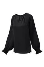 Load image into Gallery viewer, Green Pleated V Neck Puffy Sleeve Blouse
