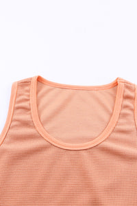 Green Plain Waffle Knit U Neck Tank Top